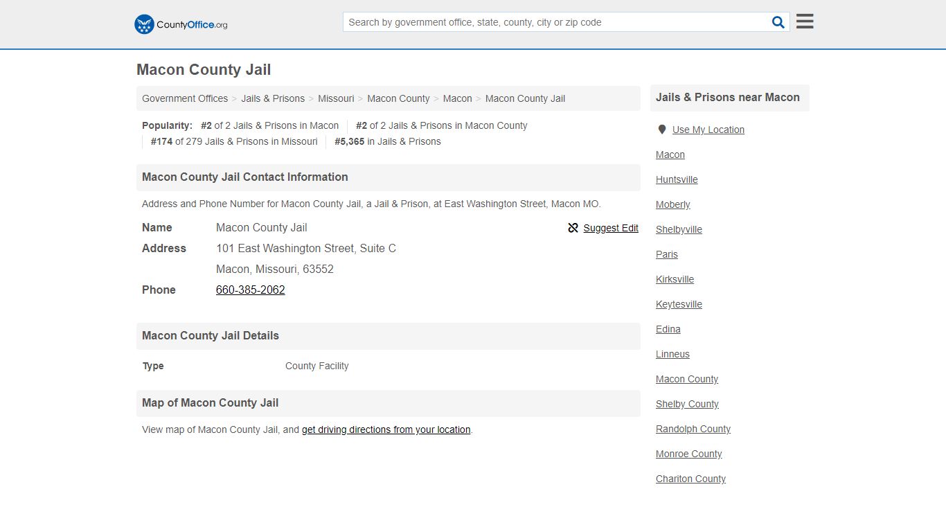 Macon County Jail - Macon, MO (Address and Phone) - County Office